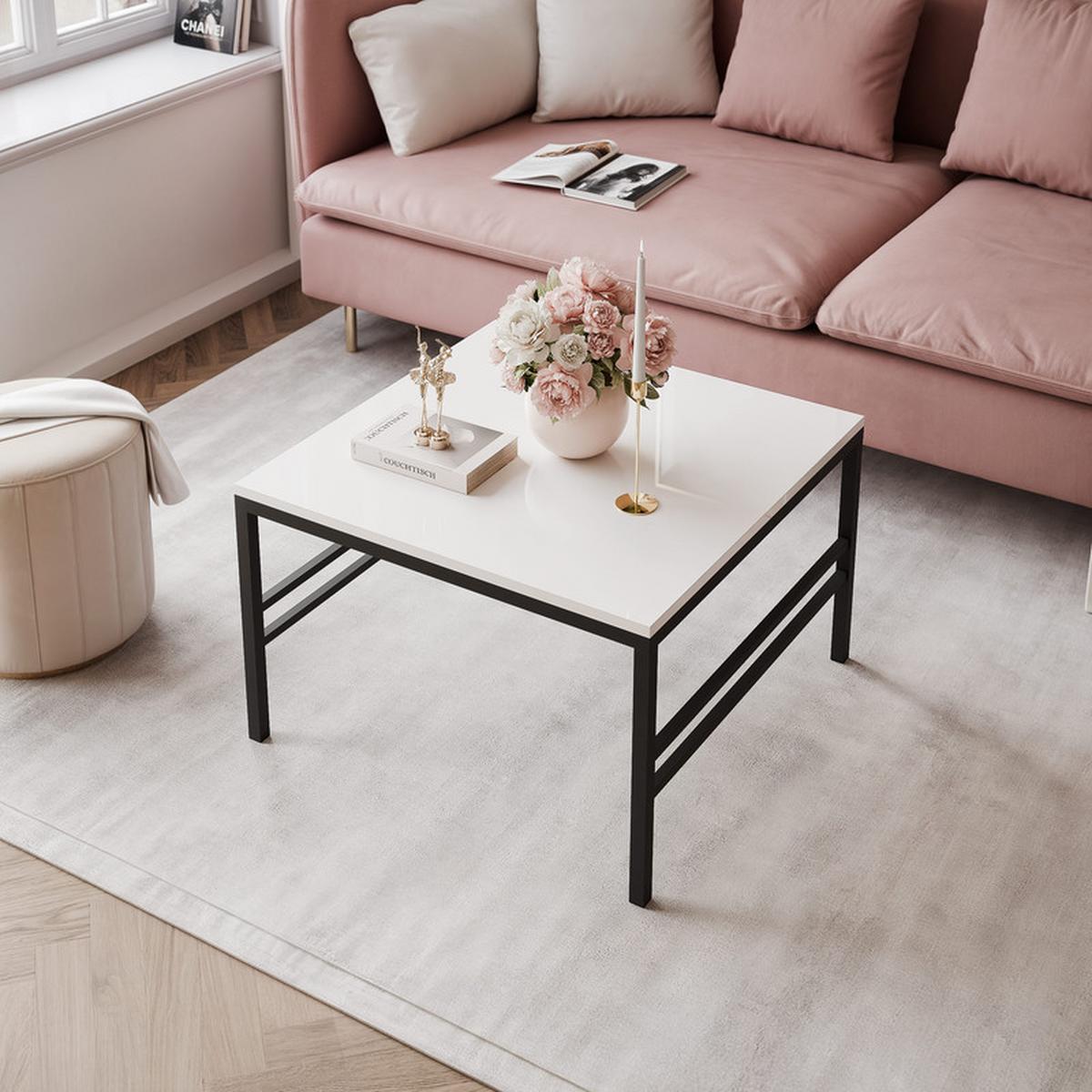 COUCHTISCH FORMA 70/70 cm Quadrat, Schwarz / Weiß Hochglanz - Weiß Hochglanz/Schwarz, Metall (70/70/46cm) - Idohome