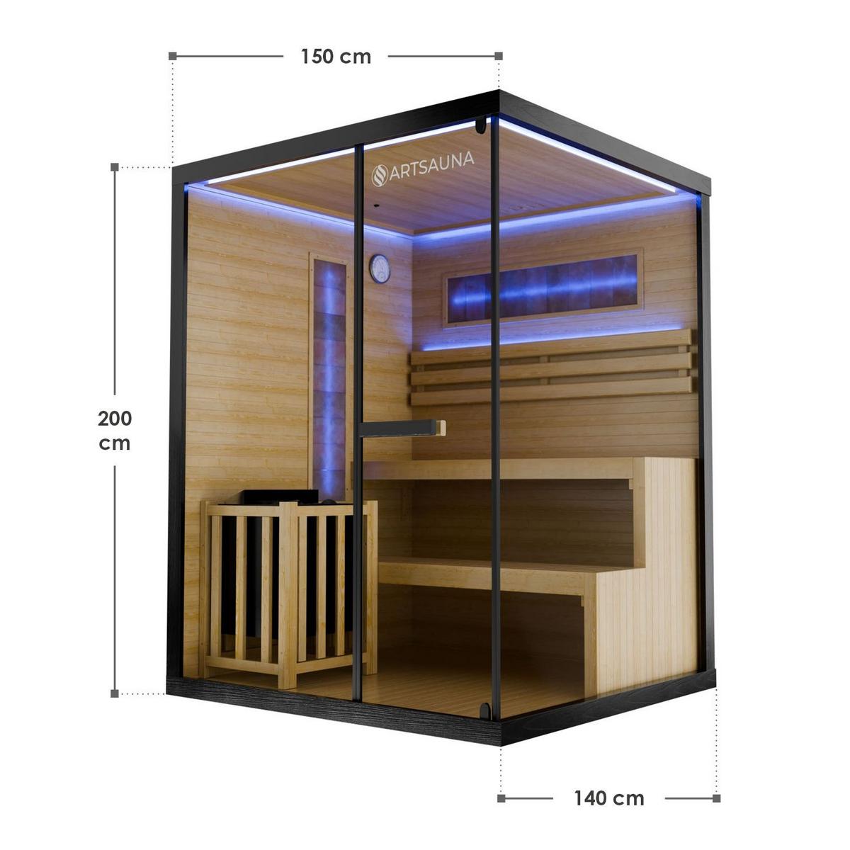 SAUNA Vantaa 150 x 140 cm mit 4,5 kW Saunaofen - Schwarz, Holz (140/200/150cm) - Artsauna