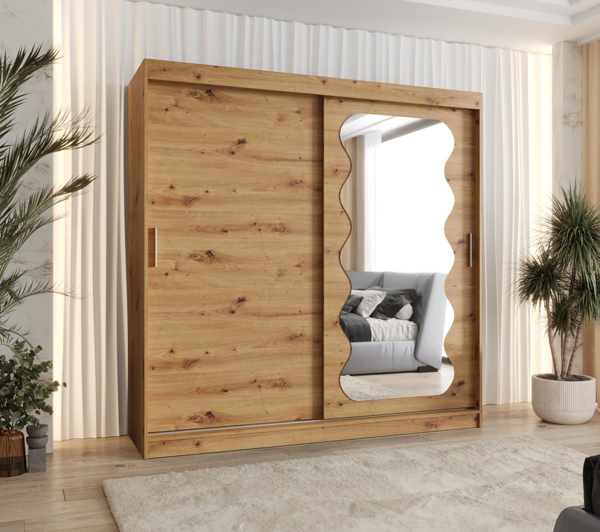 SCHIEBETÜRENSCHRANK mit Spiegel SPOTI 200/200/62 2-türig - Silberfarben/Eiche Artisan, Holz (200/200/62cm) - MÖBEL KRYSPOL