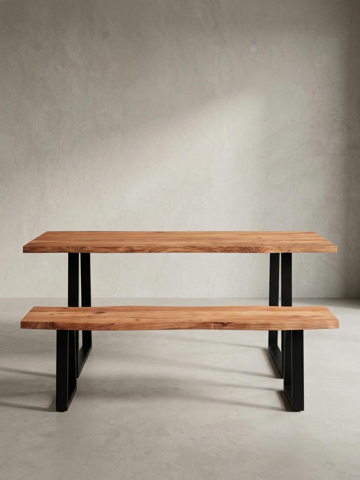 ESSTISCH Massivholz Baumkante Schwarz Metall Handgefertigt TARN, Goldbraun-Schwarz 160x80x76 cm - Schwarz/Braun, Holz (80/160/76cm) - KADIMA DESIGN