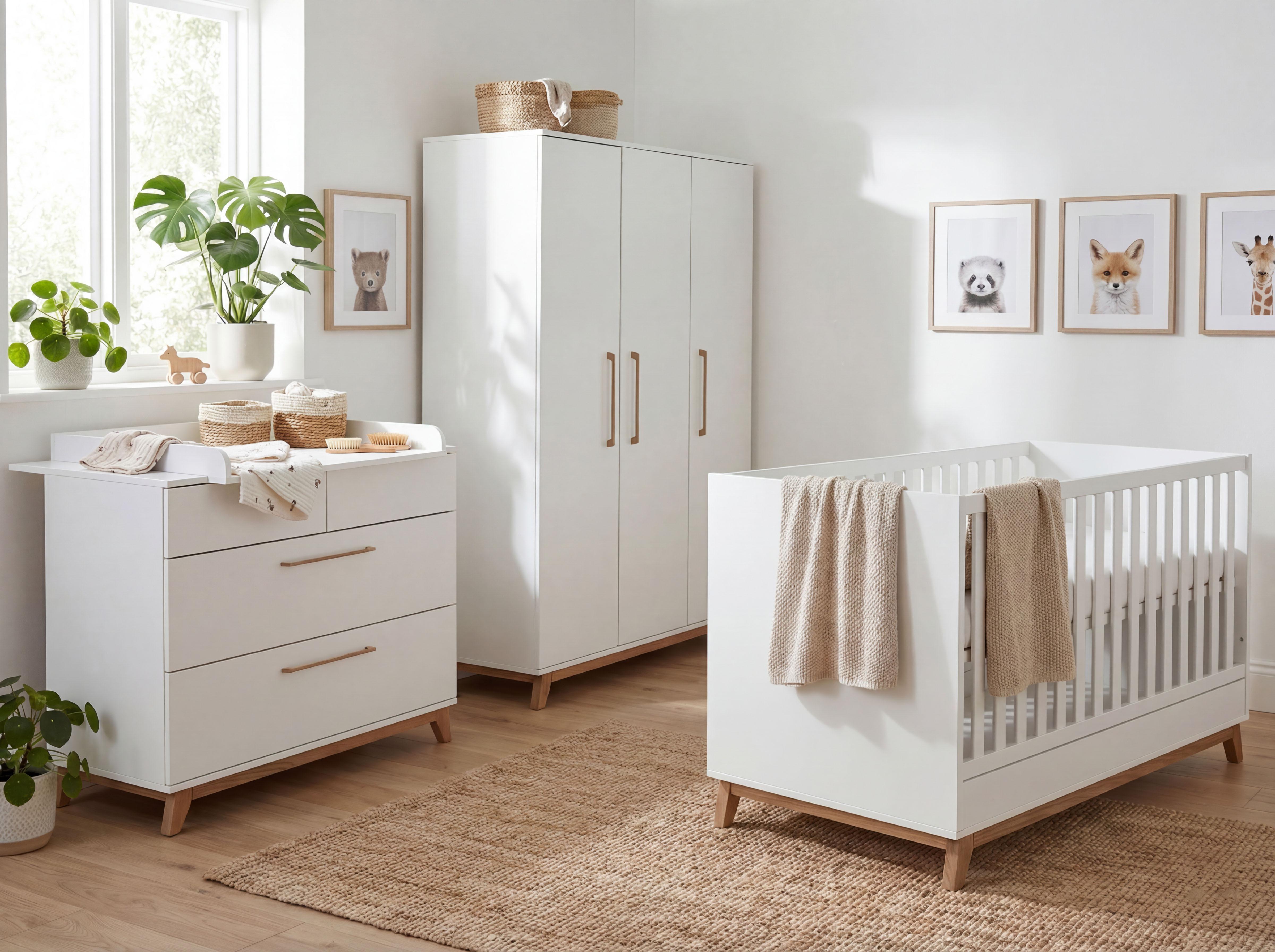 BABYZIMMER SET Lina 3-tlg. Soft-Close - Walnussfarben/Weiß, Holz/Holzwerkstoff (1/1/1cm) - arthur berndt