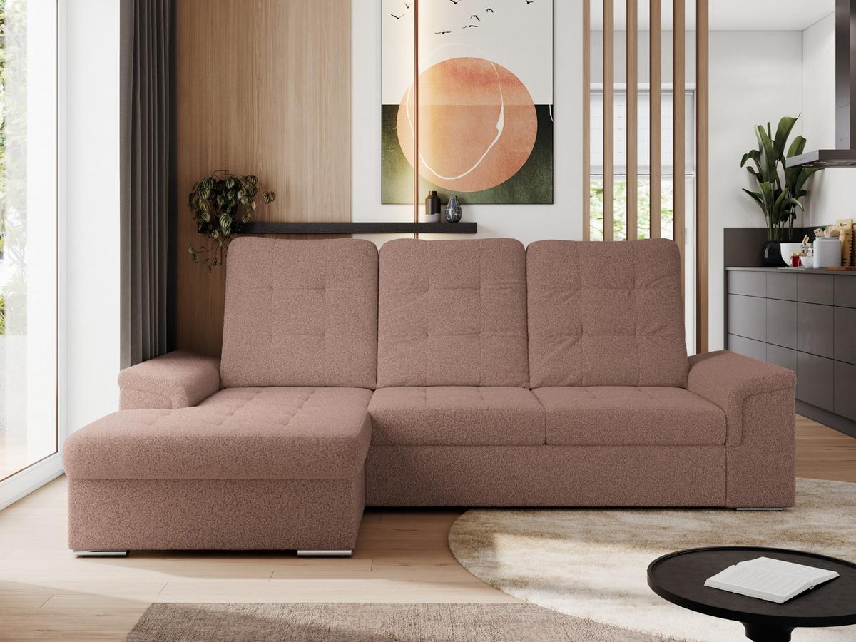 ECKSOFA MADRITO L - Rosa Boucle - Links - Silberfarben/Rosa, Textil/Metall (160/256cm)