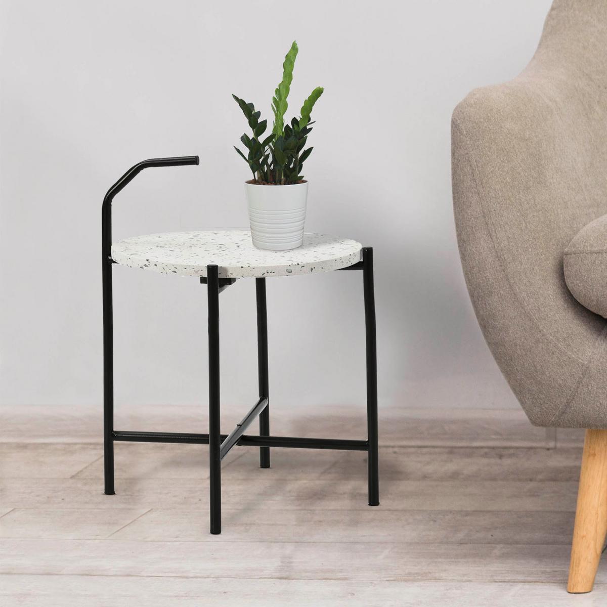 BEISTELLTISCH Yala, weißer Terrazzo - Weiß, Stein (51/41/41cm) - VS Venta-stock