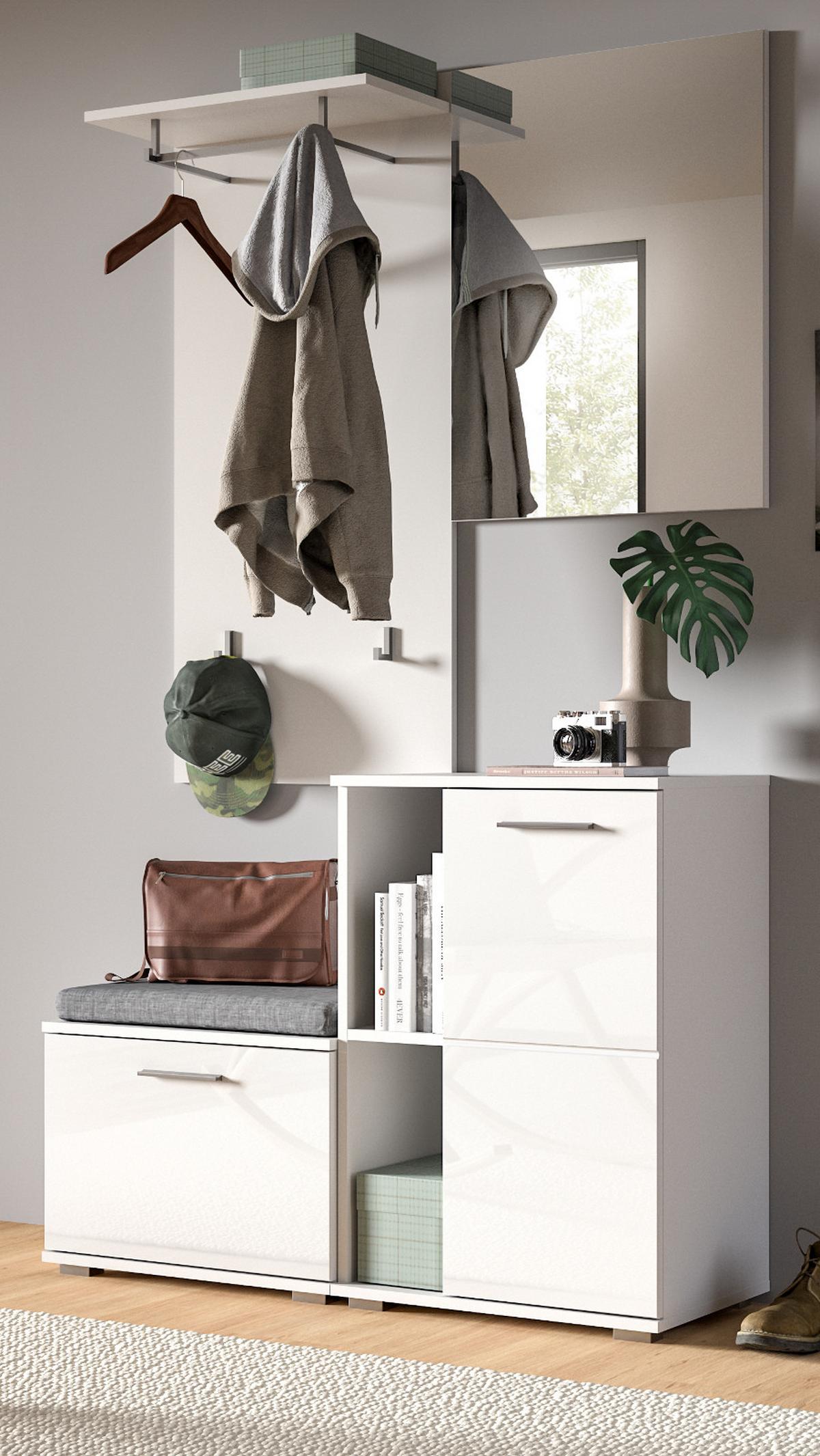 SCHUHSCHRANK weiß Hochglanz 55 cm, Flurschrank mit 5 Fächern - Weiß Hochglanz/Silberfarben, Holzwerkstoff/Kunststoff (55/79/37cm) - Inn.Furn