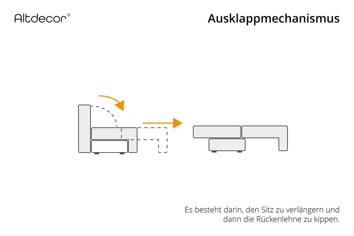 ECKSOFA mit Schlaffunktion und Bettkasten KLEEA-L - 247x143x83 cm Hellbraun Velours - Hellbraun/Schwarz, Holzwerkstoff/Kunststoff (247/143cm) - ALTDECOR