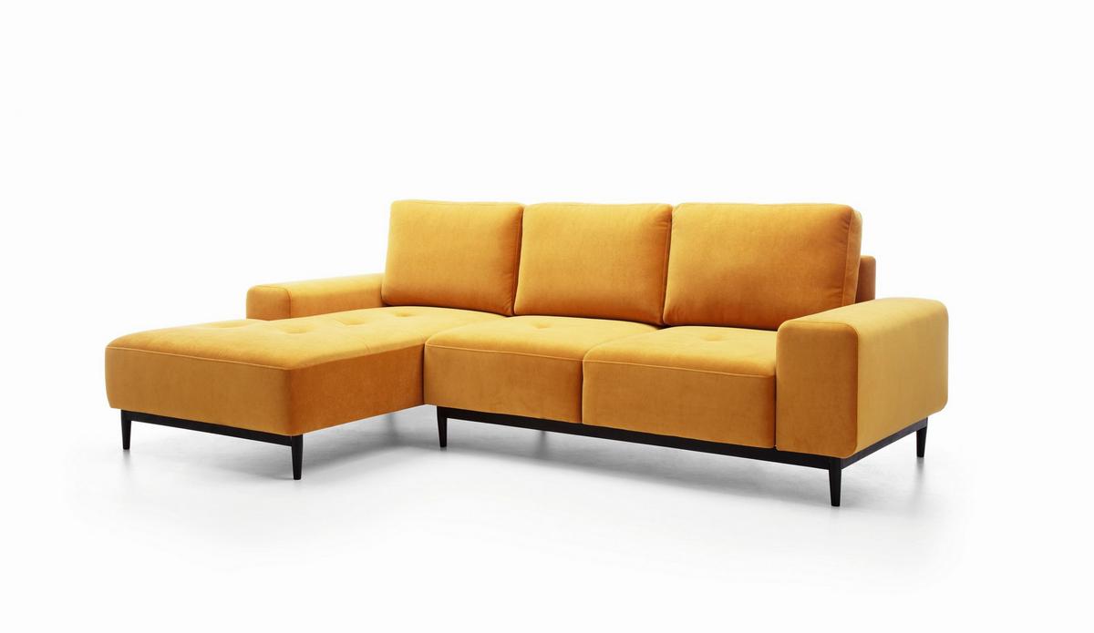 ECKSOFA SACRO Gelb Plüsch-Stoff mit Schlaffunktion - Gelb, Holz (266/175cm) - MASSENO