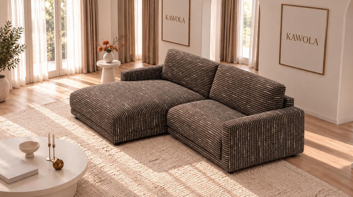 ECKSOFA MARLIN Braun Flachgewebe - Schwarz/Braun, Kunststoff/Textil (262/168cm) - KAWOLA