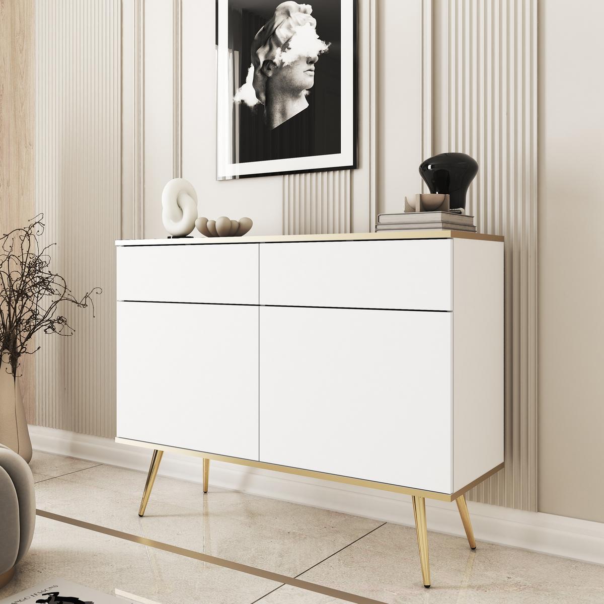 SIDEBOARD VENEZIA 107/85/39cm mit 2 Schubladen 2 Türen Weiß - Weiß, Holzwerkstoff (107/85/39cm) - MASSENO
