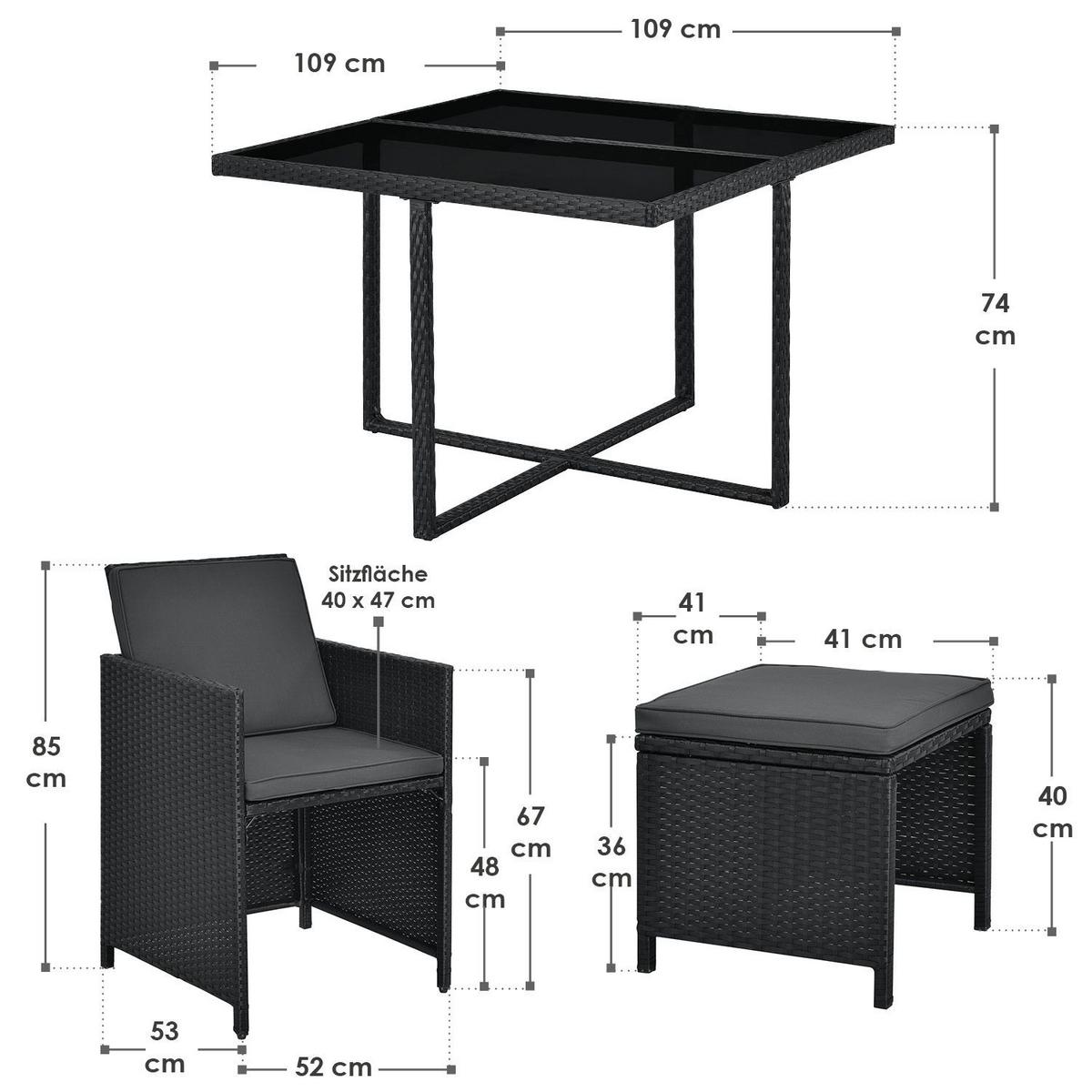 GARTENMÖBELSET Baracoa schwarz 9-tlg. - Schwarz, Kunststoff/Metall - Juskys