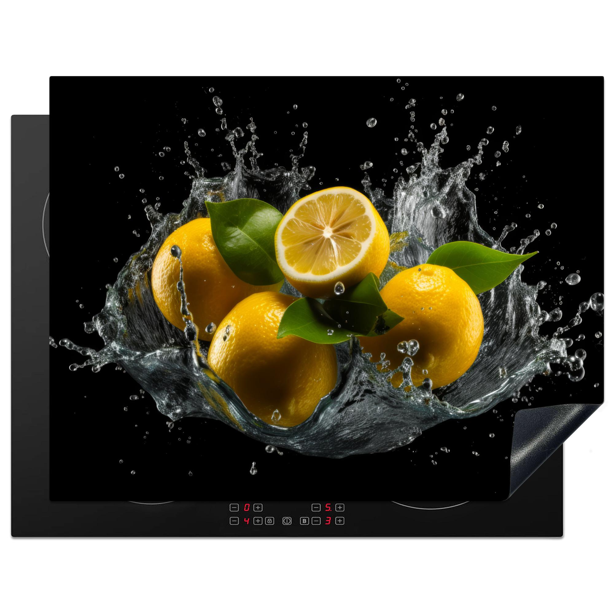 HERDABDECKPLATTE Zitrone - Obst - Gelb - Schwarz Induktionsmatte 77x59 cm - Gelb, Kunststoff (77/59/0.2cm) - MuchoWow