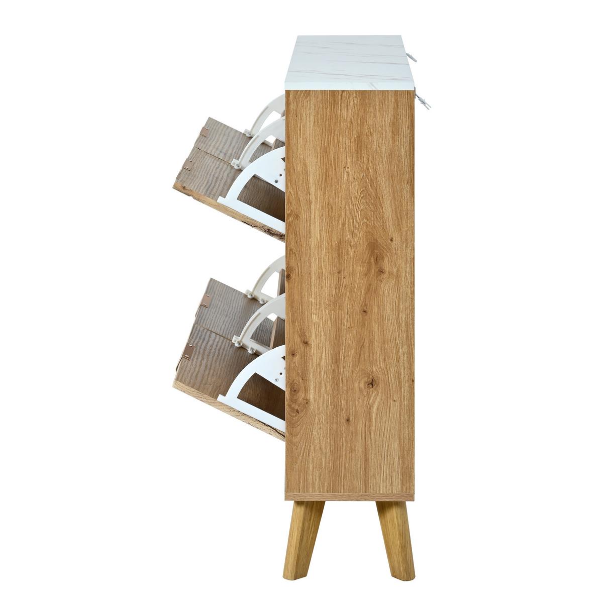 SCHUHSCHRANK mit 3d-strukturfront & 4 klappfächern - Naturfarben, Holzwerkstoff (105/95.5/24cm) - Urban Meuble