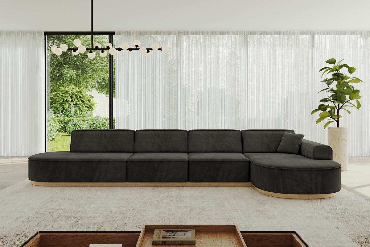ECKSOFA Ottomane Rechts MARI-L3-v2 - 413x171x83 cm Schwarz Velours - Schwarz, Holzwerkstoff/Textil (171/413cm) - ALTDECOR