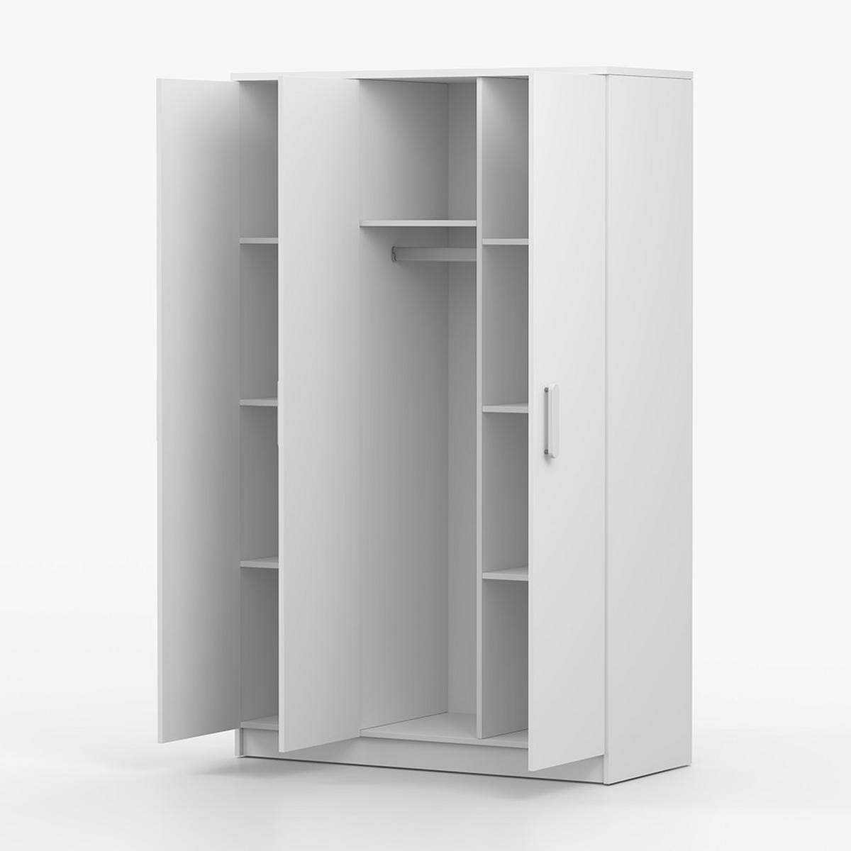 KLEIDERSCHRANK Jonas I 2D 19, 120/192/50, 3-türig, weiß - Weiß, Holzwerkstoff (120/194/50cm) - imoebel24