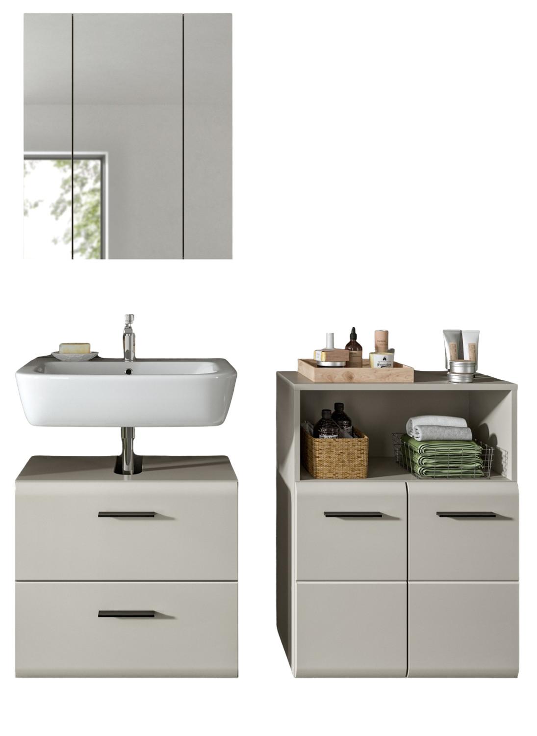 BADMÖBEL-SET Kaschmir 3-teilig 135 cm, Komplettset in modernem Design - Kaschmir/Schwarz, Glas/Holzwerkstoff (135/185/30cm) - Inn.Furn