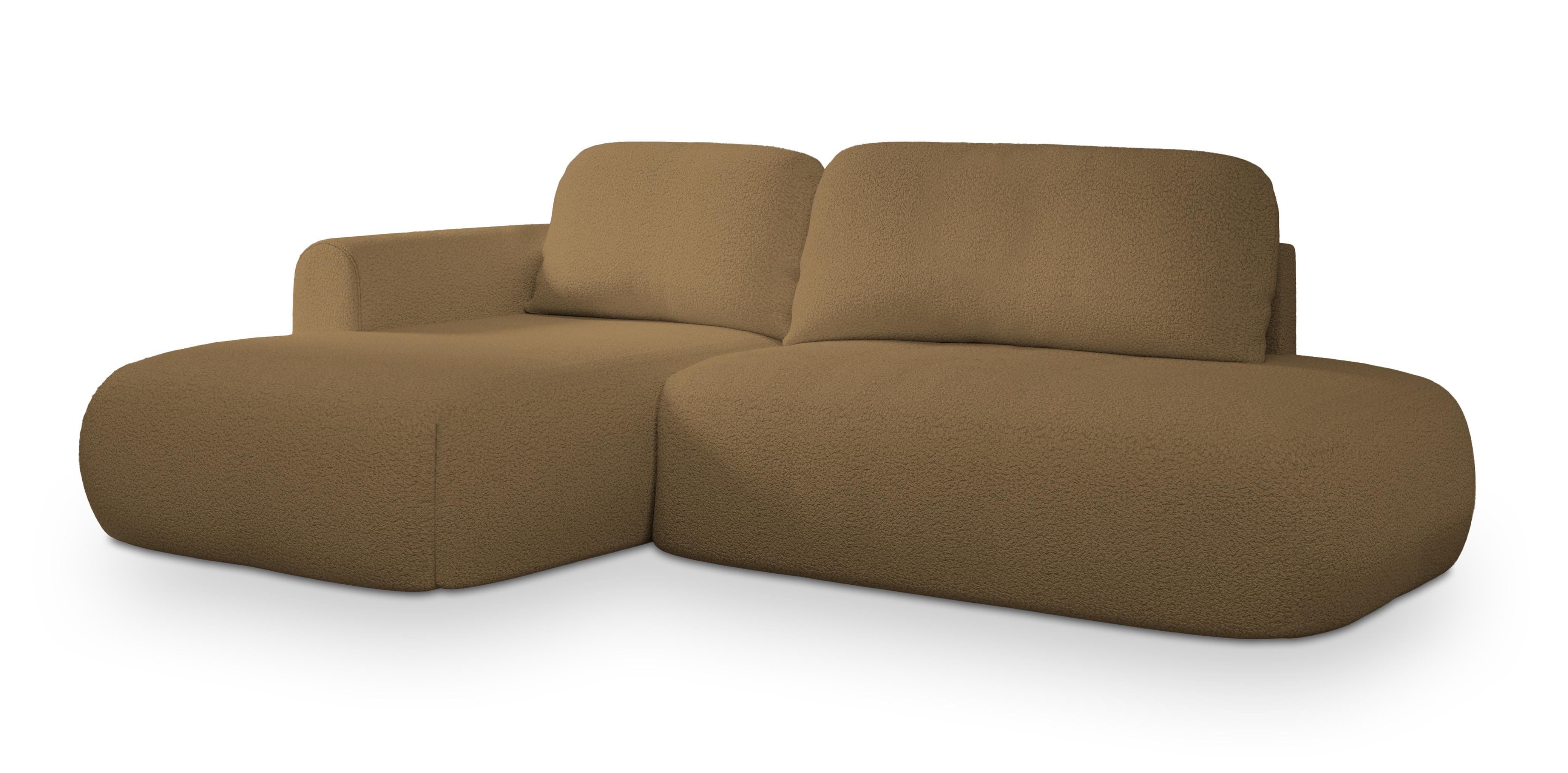 ECKSOFA NUVIRA L-S Orange Boucle-Stoff mit Schlaffunktion - Orange, Holz (279/158cm) - MASSENO