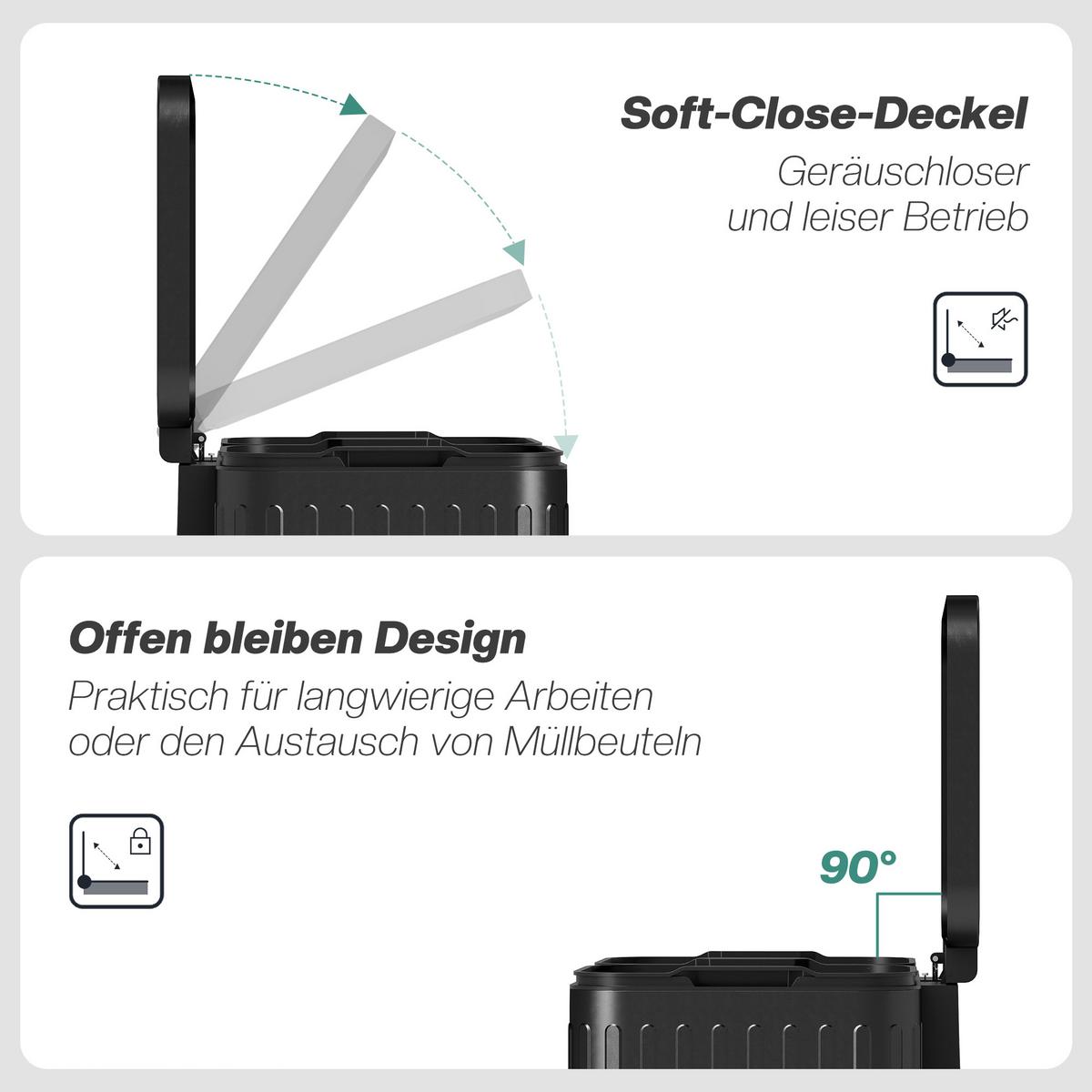 MÜLLEIMER Metall Kunststoff Schwarz - Schwarz, Metall (36.5/51/45.5cm) - HOMCOM