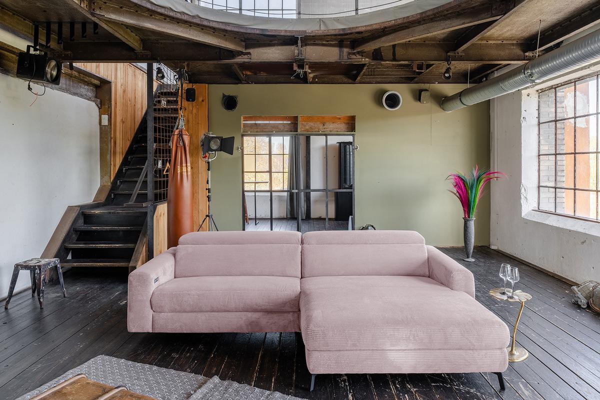 ECKSOFA LAISKA Pink Cord Relaxfunktion - Schwarz/Rosa, Textil/Metall (282/177cm) - KAWOLA