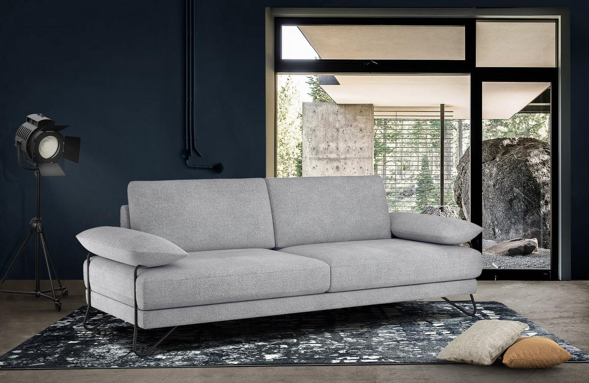 SOFA LORI 3-Sitzer, silberfarben - Silberfarben/Schwarz, Holzwerkstoff/Textil (245/87/96cm) - Wozimo
