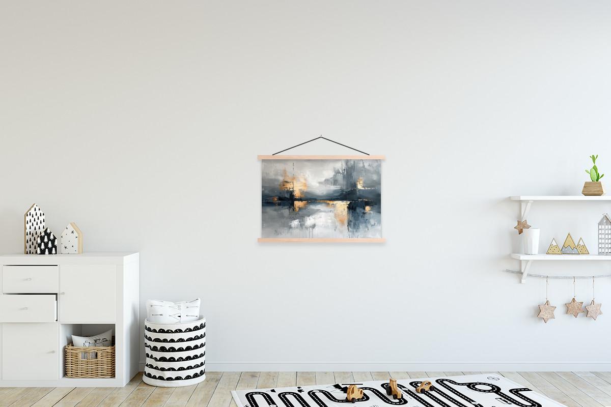 POSTER MIT MAGNETLEISTEN Kunst - Grau - Gold - Abstrakt Wandbilder 60x40 cm - Dunkelgrau, Textil (60/40/0.15cm) - MuchoWow