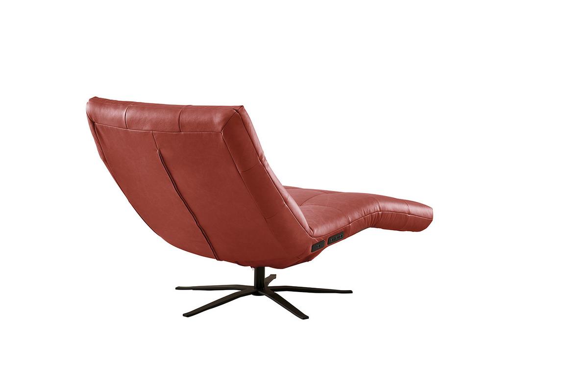 RELAXLIEGE LETICIA Rot Leder Drehbar (360°), Relaxfunktion - Rot/Schwarz, Leder/Metall (82/115/156cm) - KAWOLA