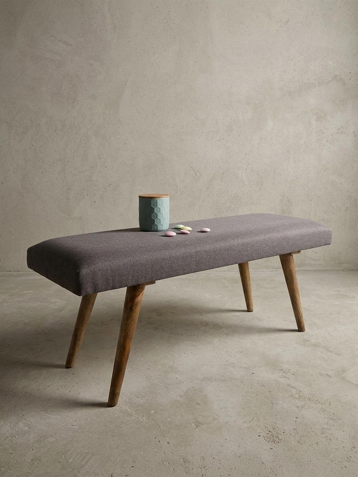 SITZBANK SILE Retro Stil Stoffbezug Massivholz, Grau 117x38x51 cm - Braun/Grau, Mangoholz/Textil (117/51/38cm) - KADIMA DESIGN