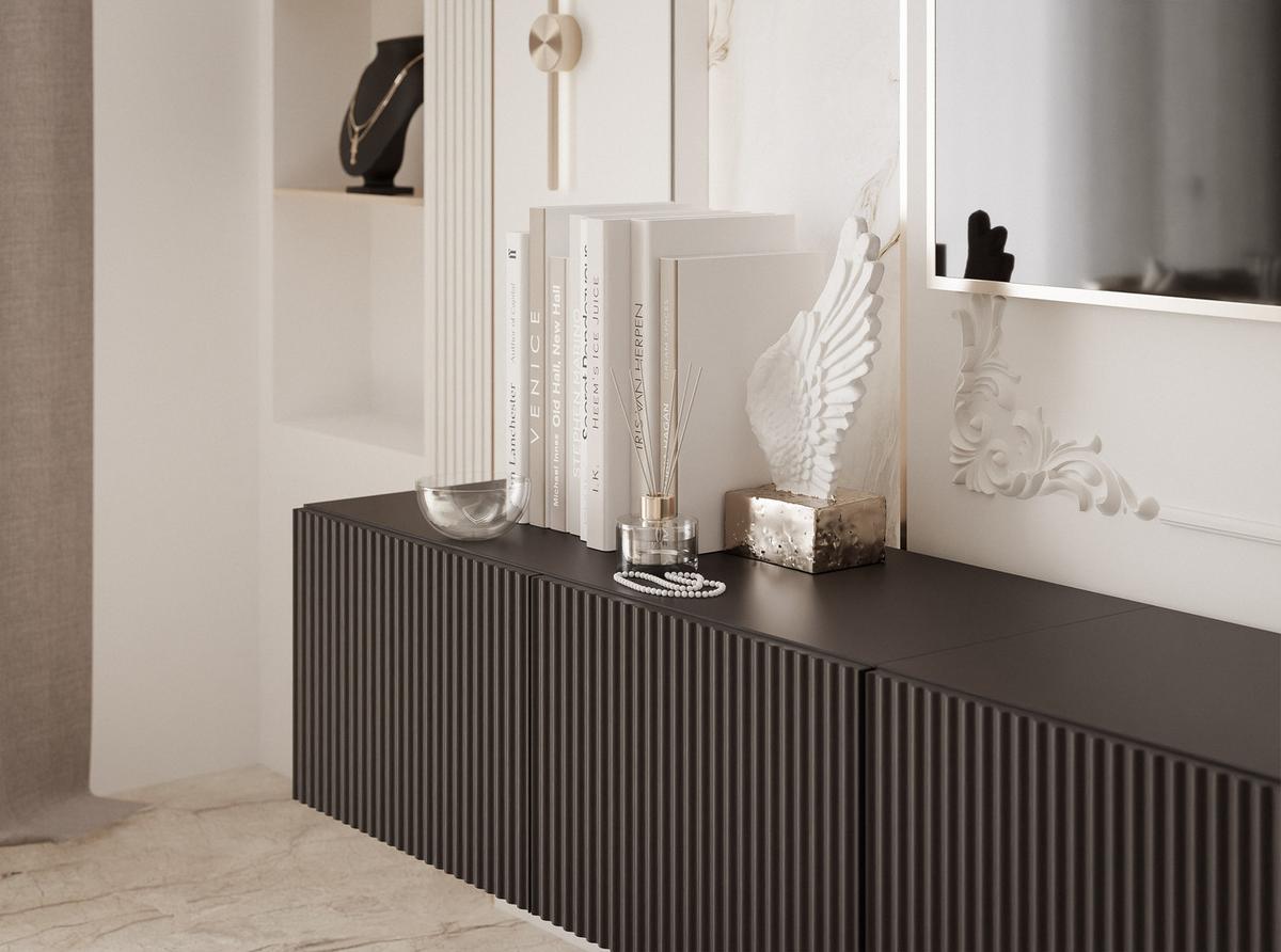 TV-HÄNGESCHRANK ANGEL 300 cm, geriffelte Front, LED-Beleuchtung, Schwarz - Schwarz, Holzwerkstoff (300/36/40cm) - Idohome