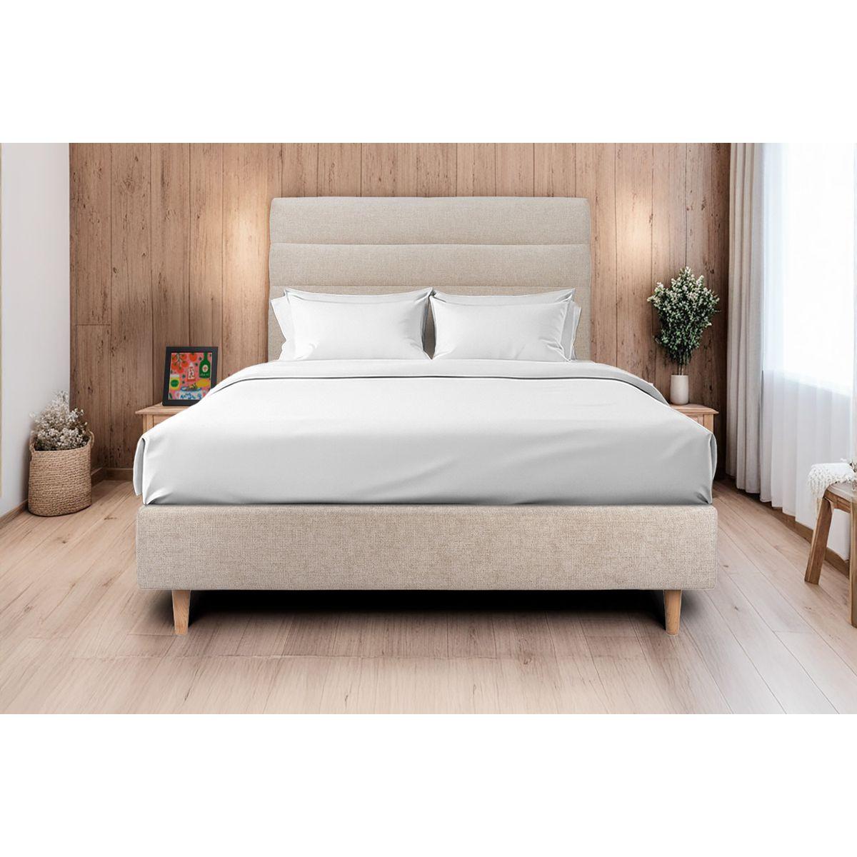 KOPFTEIL Modell Linien – Beigebrauner Stoff 180 cm - Beige/Braun, Karton/Holz (180/120/10cm) - Sommeil de Plomb