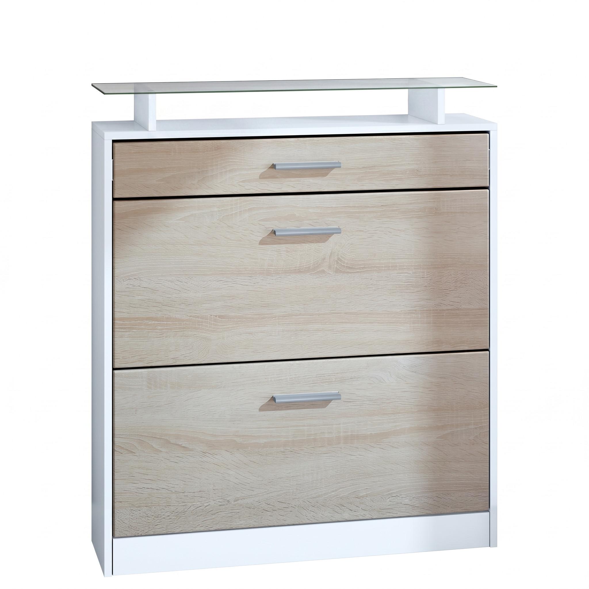 SCHUHSCHRANK Loret Front in Eiche sägerau - Eiche San Remo, Holzwerkstoff (89/104/23cm) - Vladon