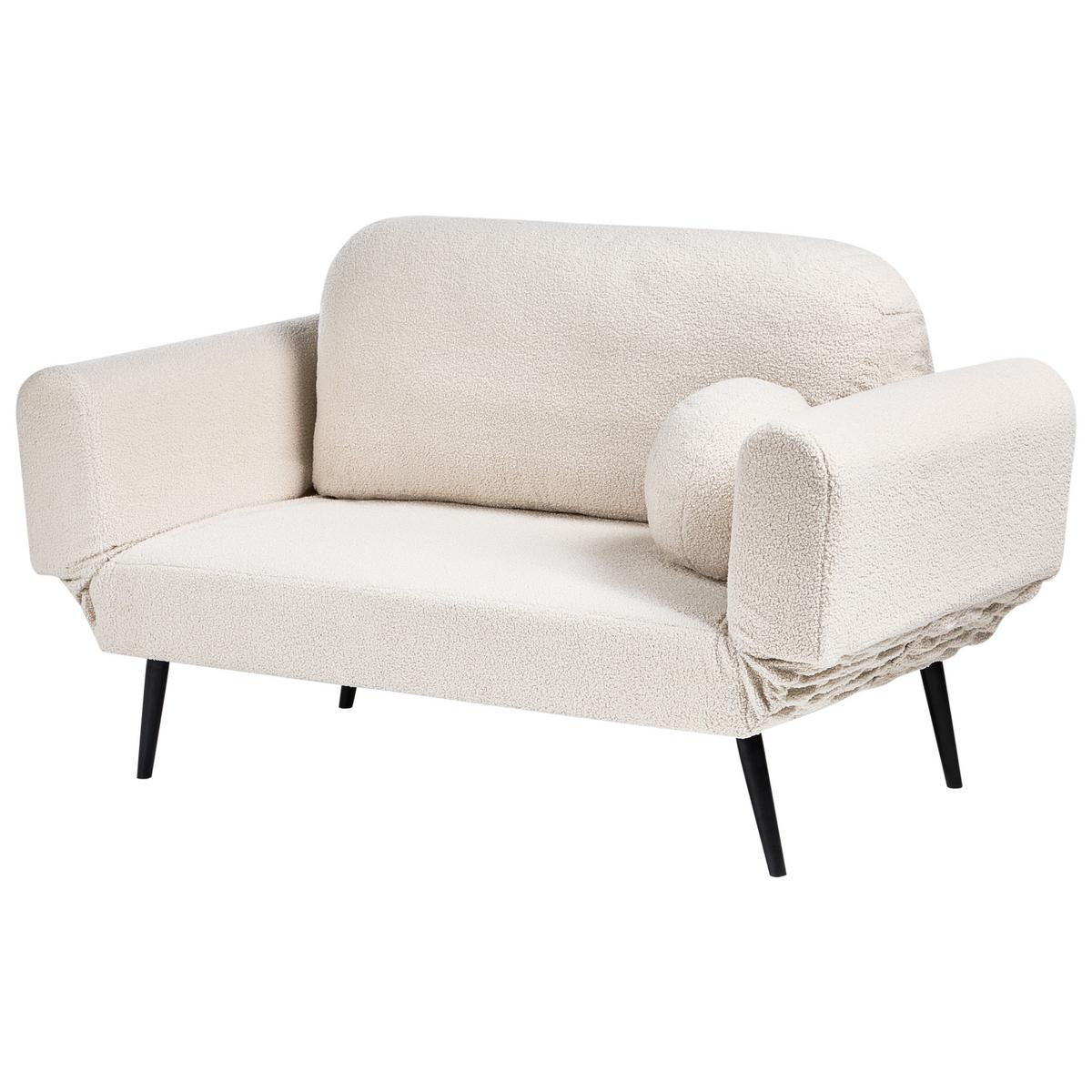 SCHLAFSOFA 2-Sitzer Bouclé Cremeweiß Dorotea - Creme/Schwarz, Textil (190/88/79cm) - Beliani