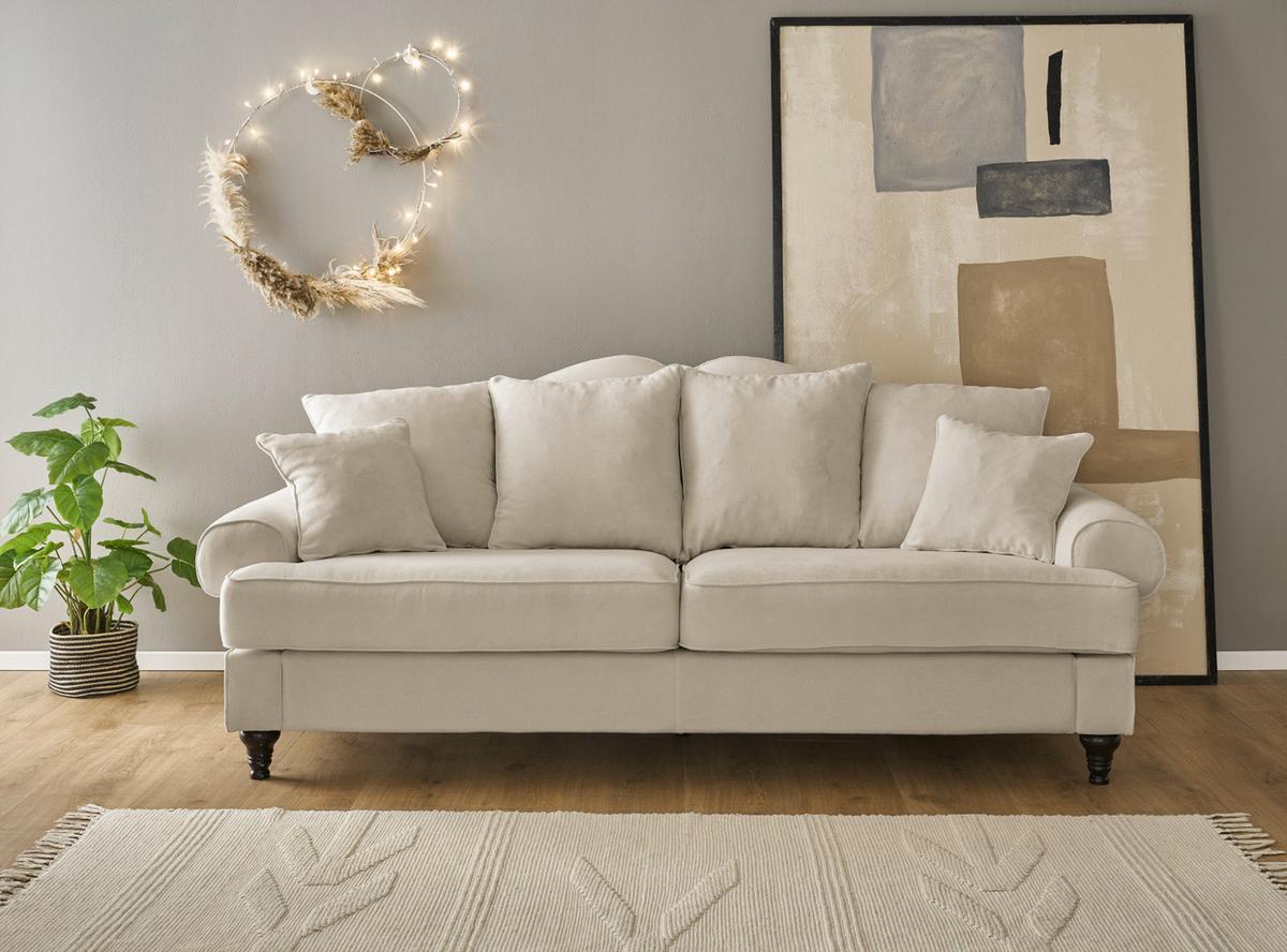 SOFA beige Landhaus, Couch 3,5-Sitzer 230 cm - Beige, Holz/Textil (230/95/100cm) - Furn.Design