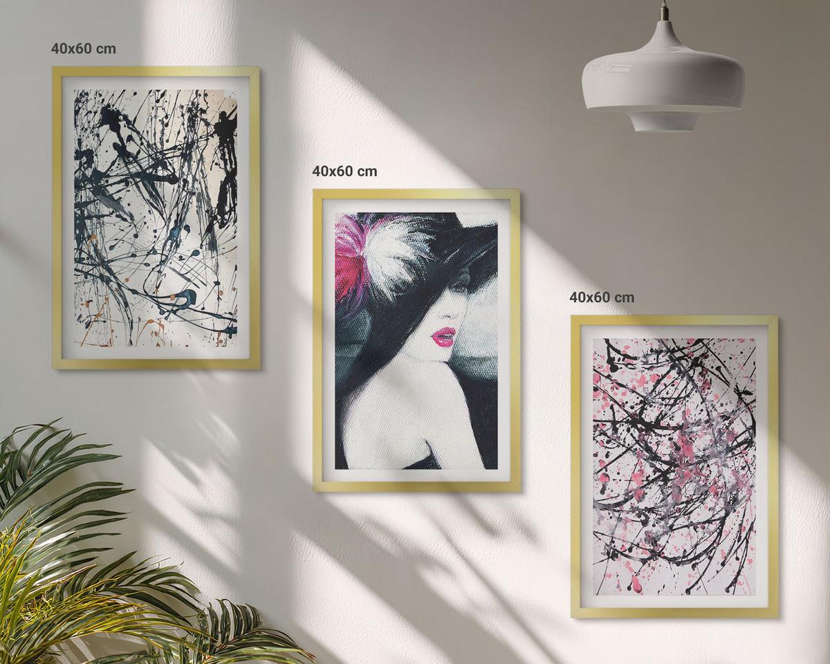 BILDER SET 3er Set - 40x60 cm Goldrahmen - Abstrakte Farbmuster Hut - Goldfarben, Kunststoff (40/60cm) - TULUP
