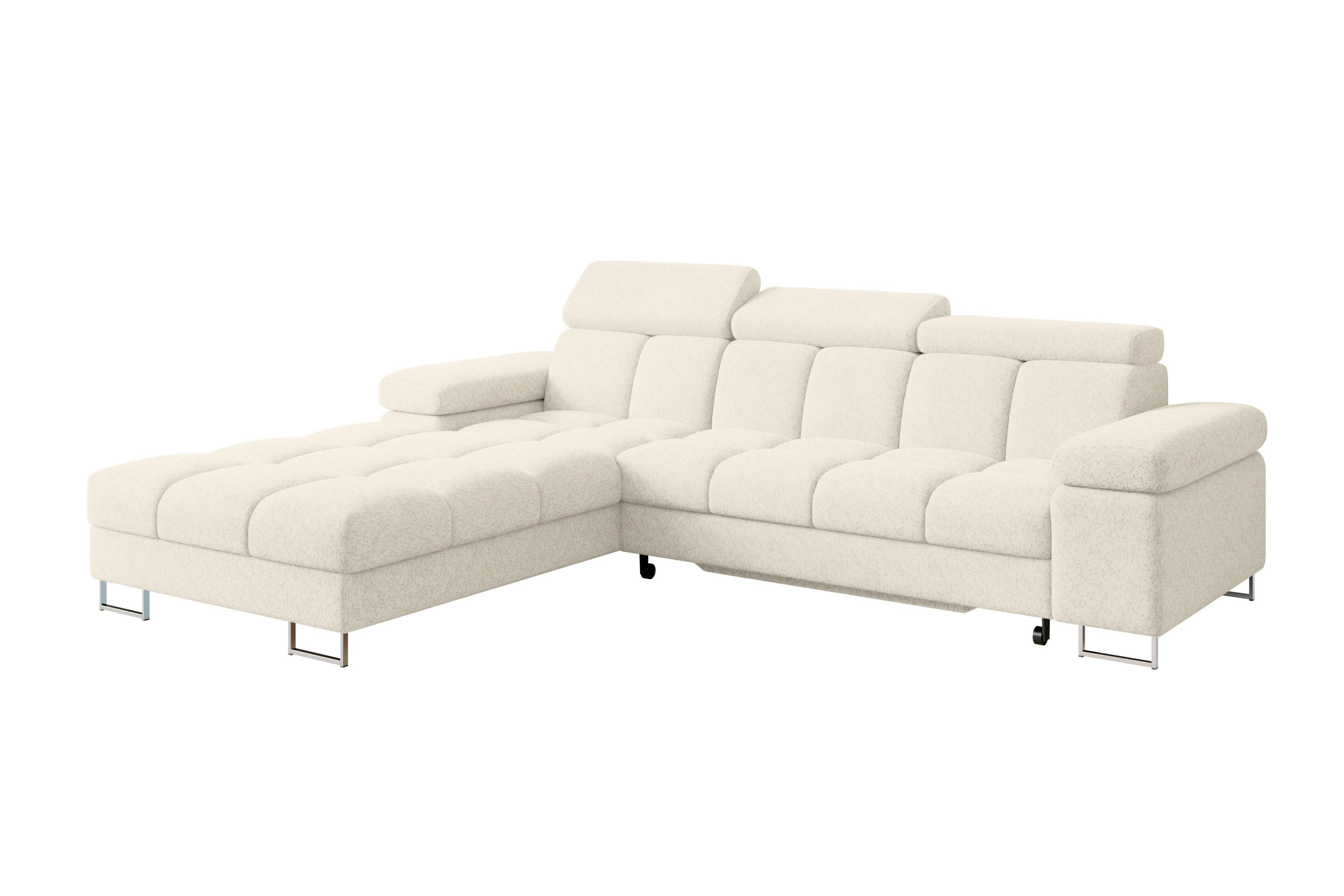ECKSOFA mit Schlaffunktion Ottomane Links 271x203x79 Creme Tissu - Creme, Holzwerkstoff/Textil (271/203cm) - ALTDECOR