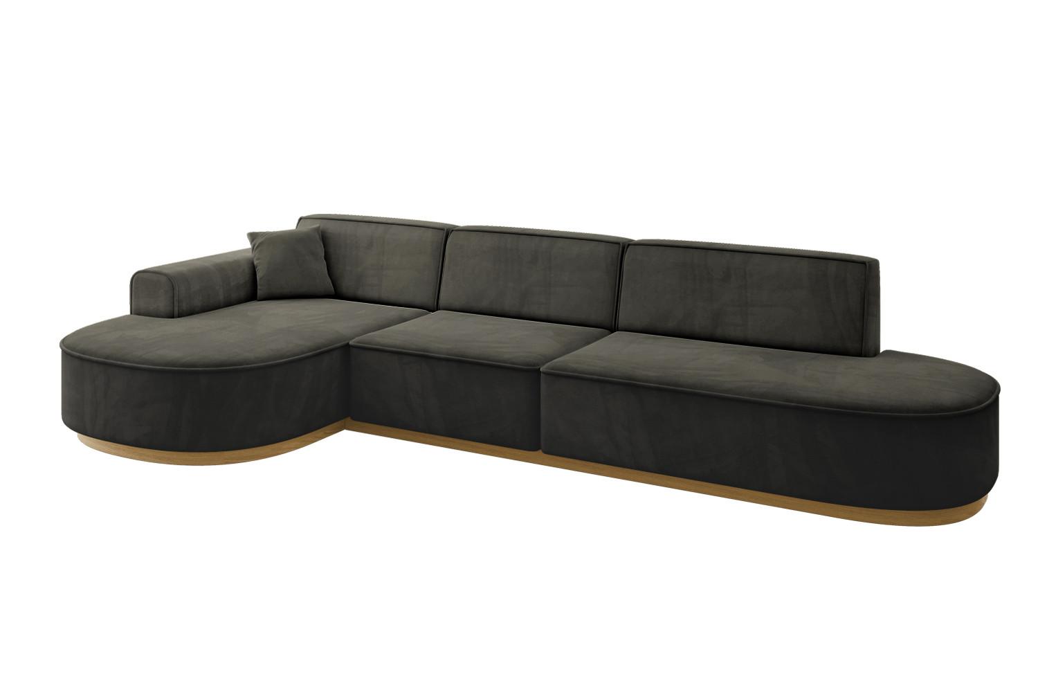 ECKSOFA Ottomane Links MARI-L2-v2 - 328x171x83 cm Schwarz Velours - Schwarz, Holzwerkstoff/Textil (328/171cm) - ALTDECOR