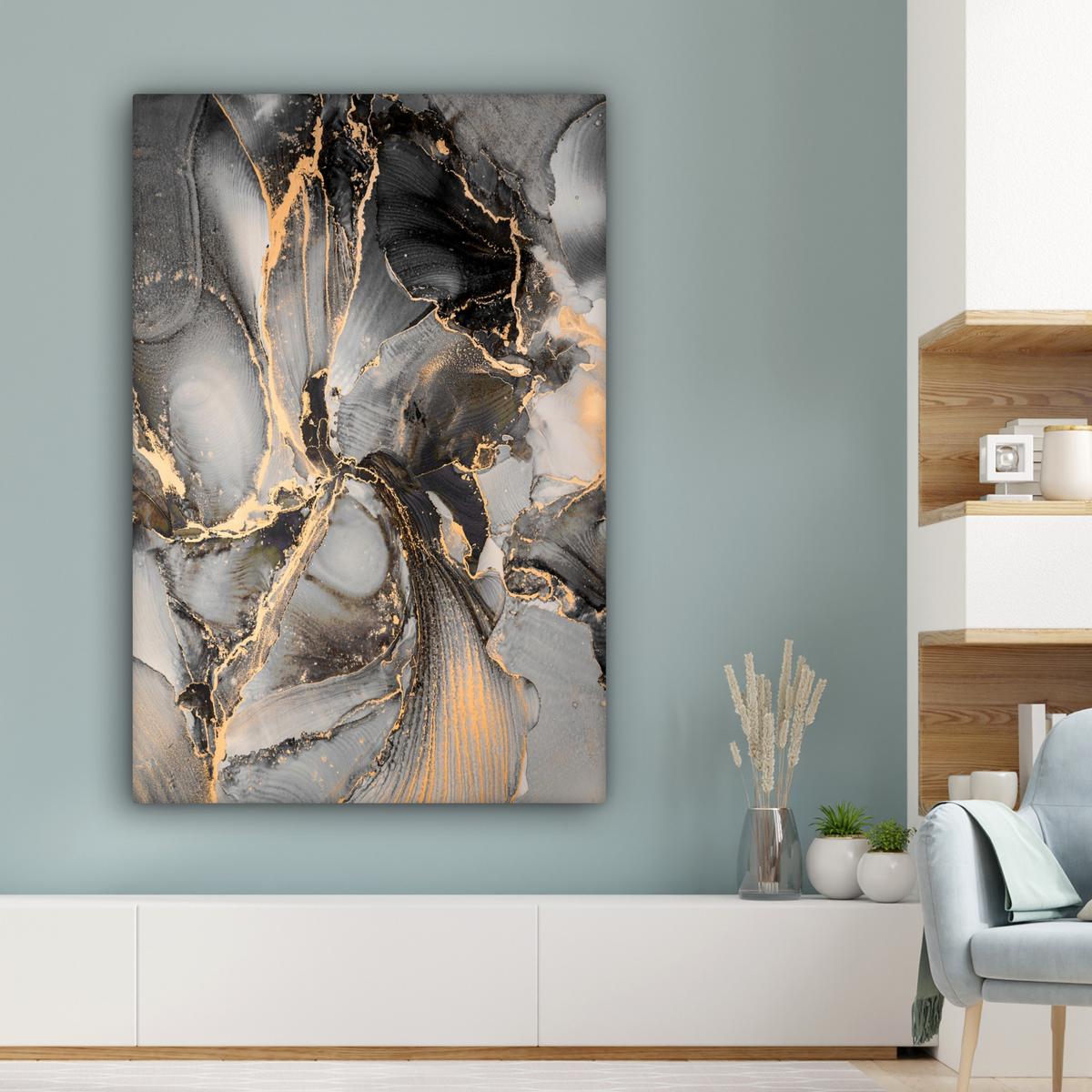 LEINWANDBILD Grau - Luxus - Gold - Marmor Deko XXL 80x120 cm - Dunkelgrau, Textil (80/120cm) - MuchoWow