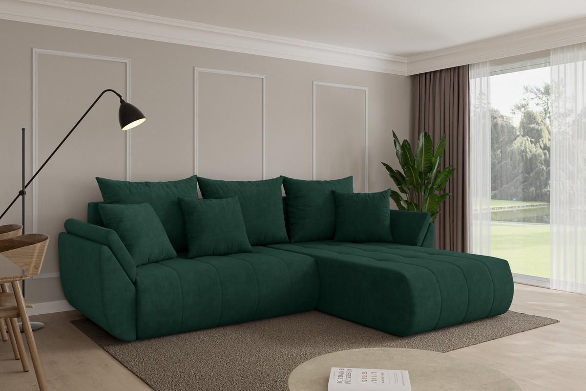 ECKSOFA mit Schlaffunktion Ottomane Rechts TOKO-L 277x194x86 Grün Velours - Schwarz/Grün, Holzwerkstoff/Kunststoff (277/194cm) - ALTDECOR