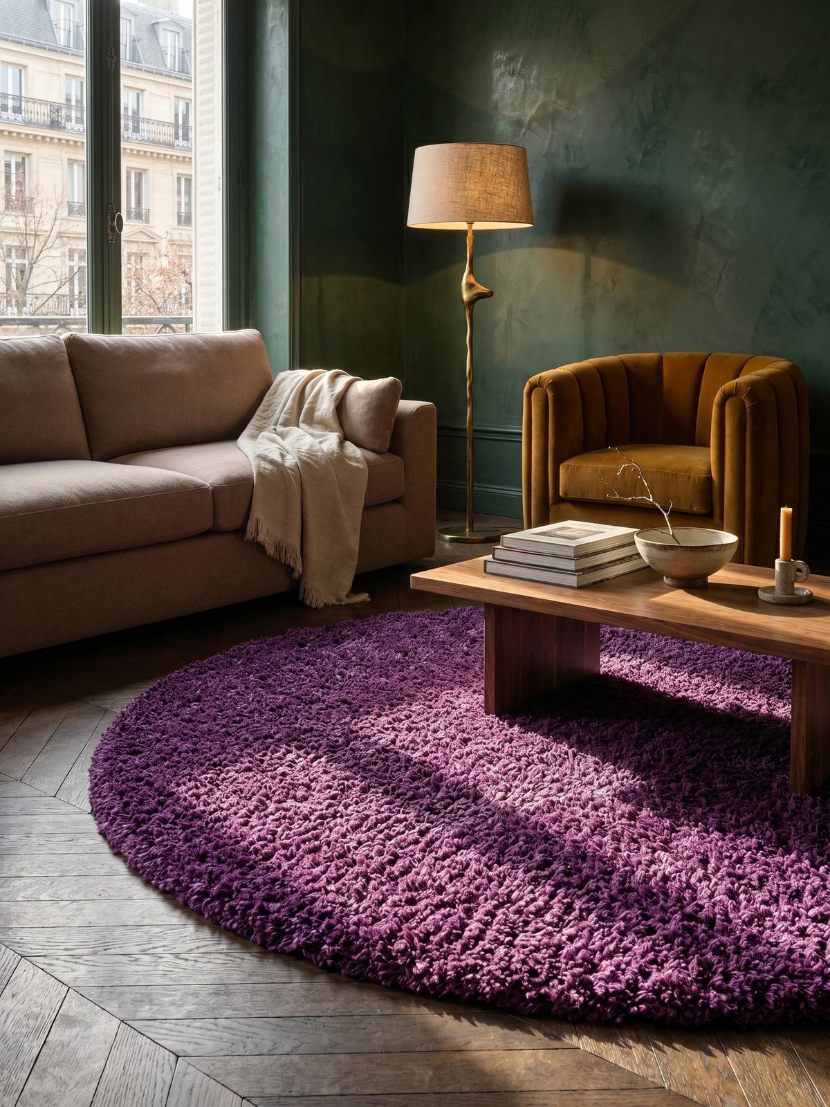 HOCHFLORTEPPICH RHEIN, einfarbig, aus Polypropylen, Violett, Ø 200 cm - Lila, Textil (200/200cm) - KADIMA DESIGN