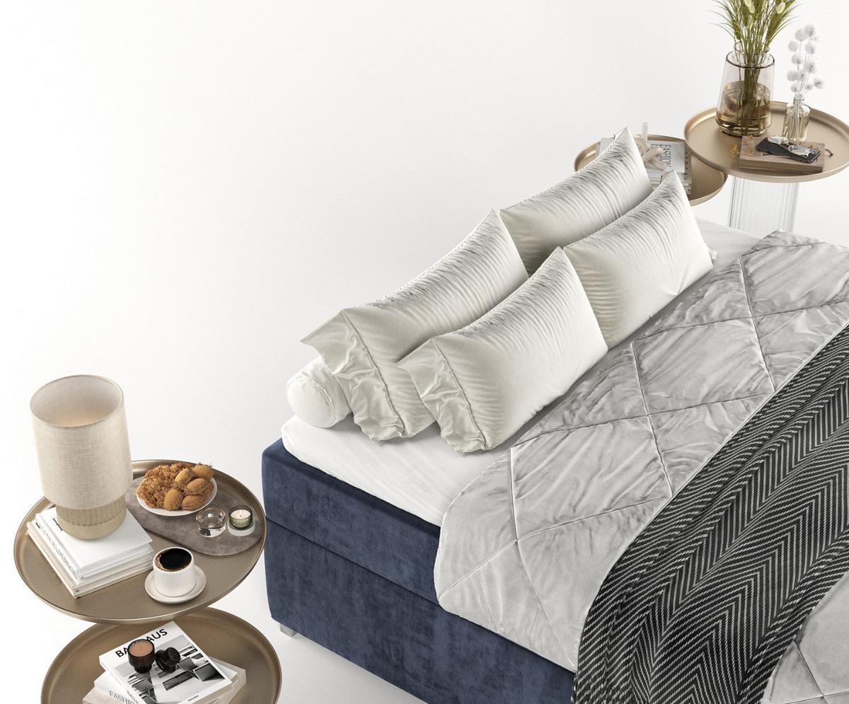 BOXBETT Reto 200/200 cm Marineblau im Lotta Stoff - Chromfarben/Dunkelblau, Holz/Holzwerkstoff (200/200cm) - AltaBeds