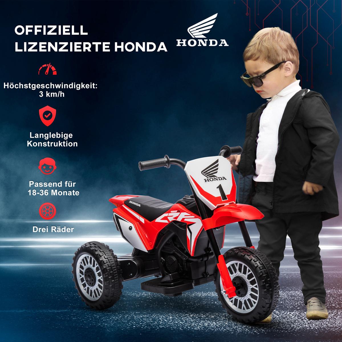 LANGUAGE ELEKTRO-MOTORRAD mit Hupe, Musik 6V Rot - Rot, Kunststoff/Metall (71/40.5/43.5cm) - HOMCOM
