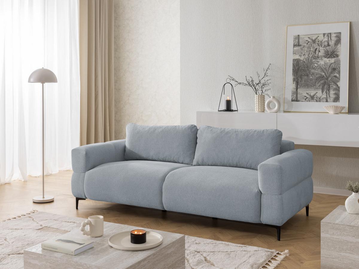 3-SITZER-SOFA Cardea in Bubble-Optik aus weichem Grau Strukturstoff mit hohem Sitzkomfort - Schwarz/Grau, Holz/Textil (217/80/97cm) - S-Style Möbel
