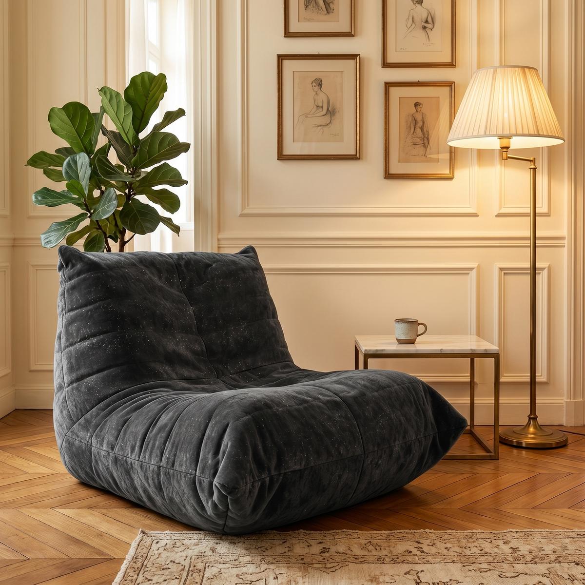 SITZSACK aus glänzendem Chenille mit Ergonomie - Grau, Textil (90/80/100cm) - Urban Meuble