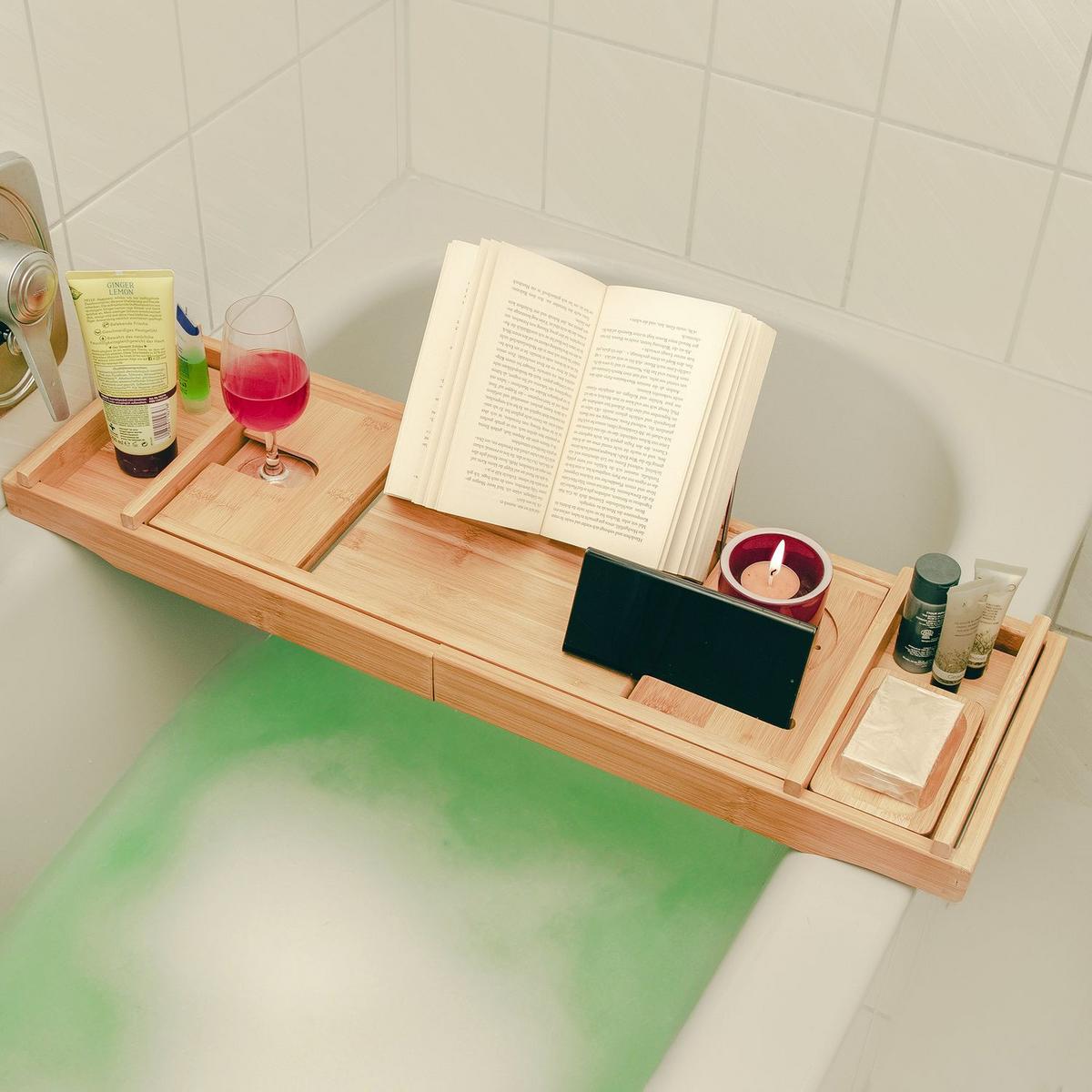 BADEWANNENTABLET mit Seifenschale - Braun, Naturmaterialen (23/4.5/75cm) - Intirilife