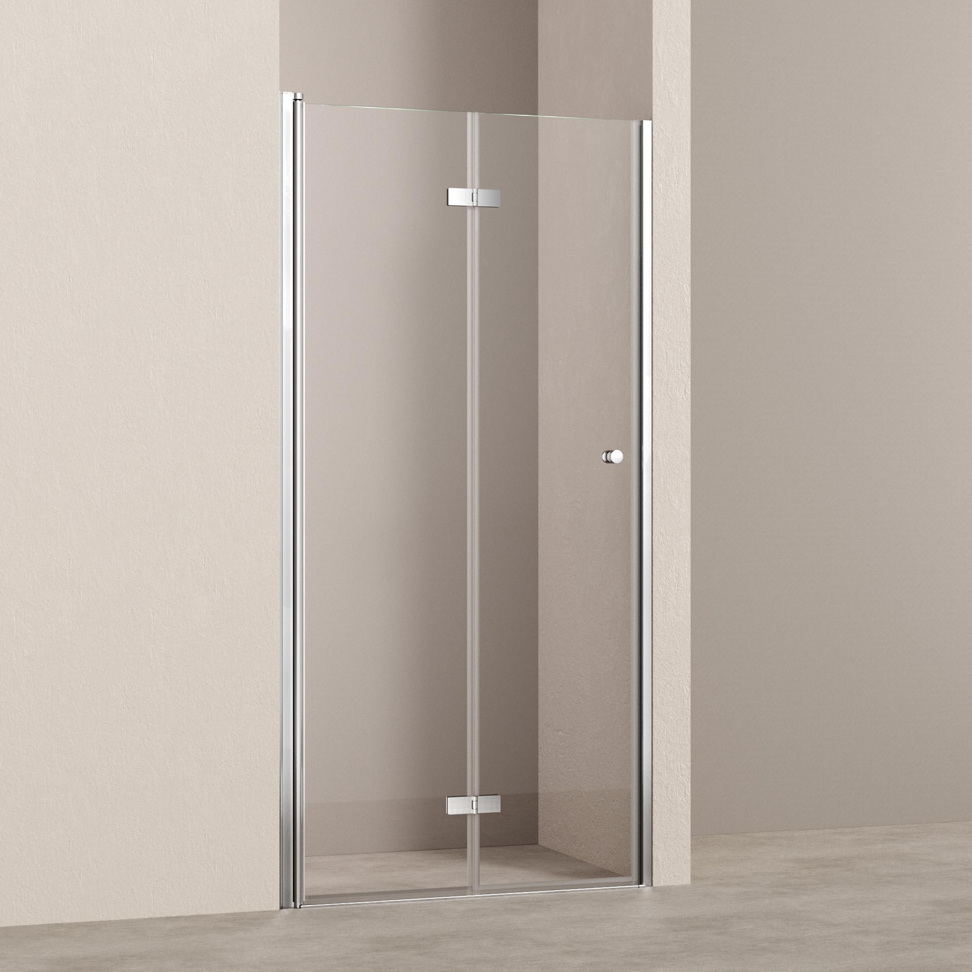DUSCHKABINE für Nische Drehfalttür Profil Chrom Klarglas 80/185 cm - Chromfarben/Transparent, Glas (80/185cm) - EMKE