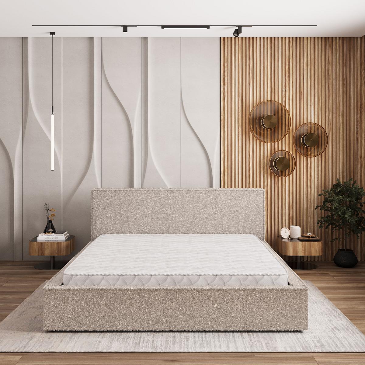 POLSTERBETT CELORA Q 120x200 cm mit Bettkästen - Beige - Beige, Holz/Textil - MASSENO