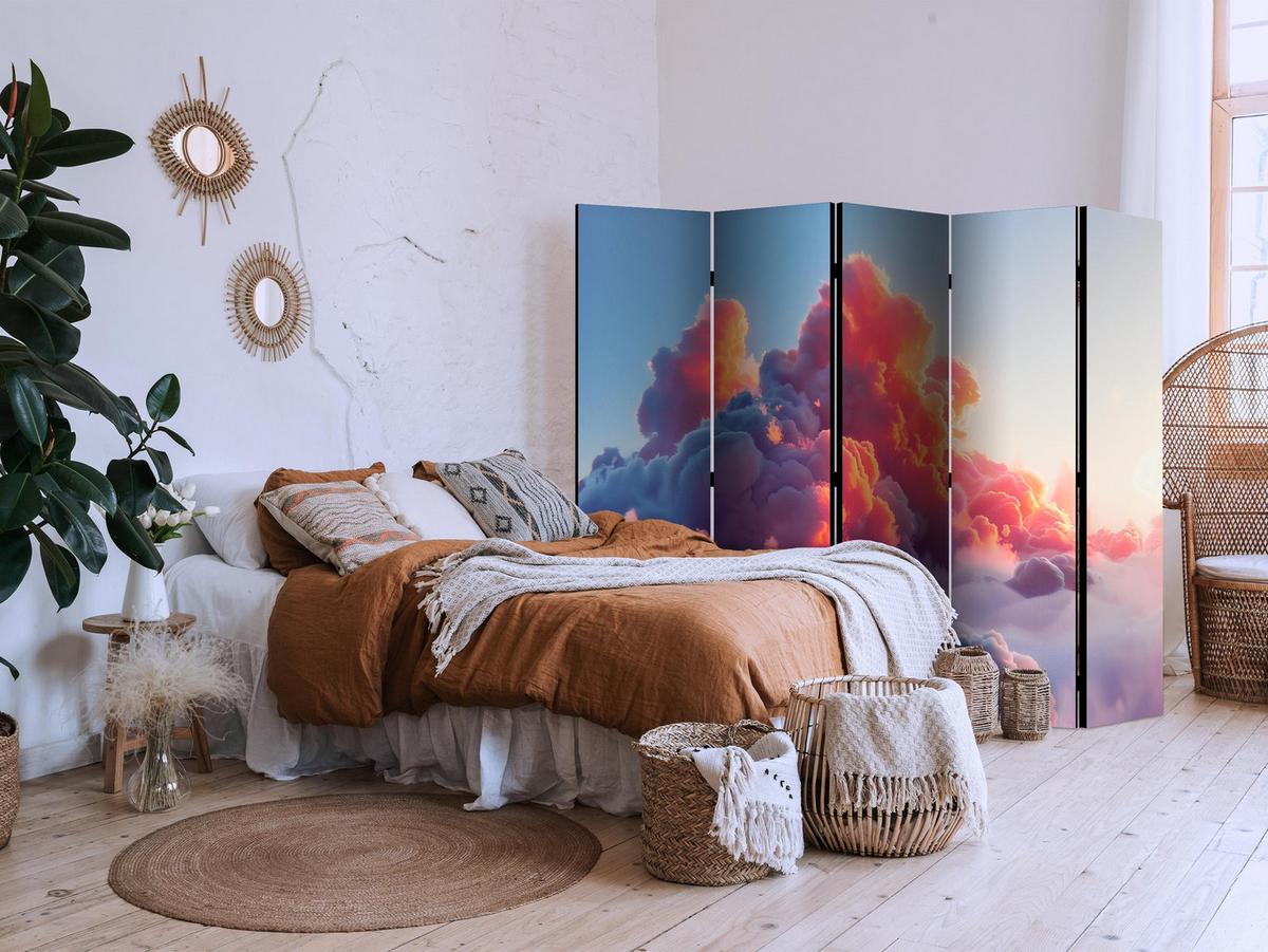 PARAVENT Akustik 5-tlg 225x172 cm Wolken Himmel 3D - Rot, Holz/Textil (225/172/3cm) - Muralo