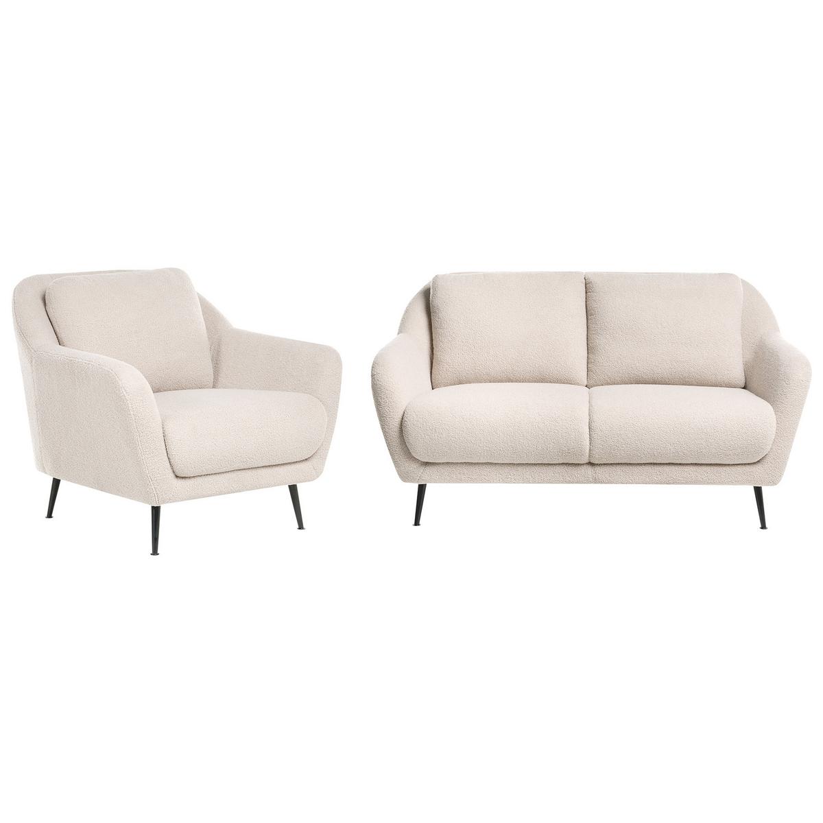 SOFA-SET 3-Sitzer Bouclé Beige Eiby - Beige/Schwarz, Textil (148/80/91cm) - Beliani