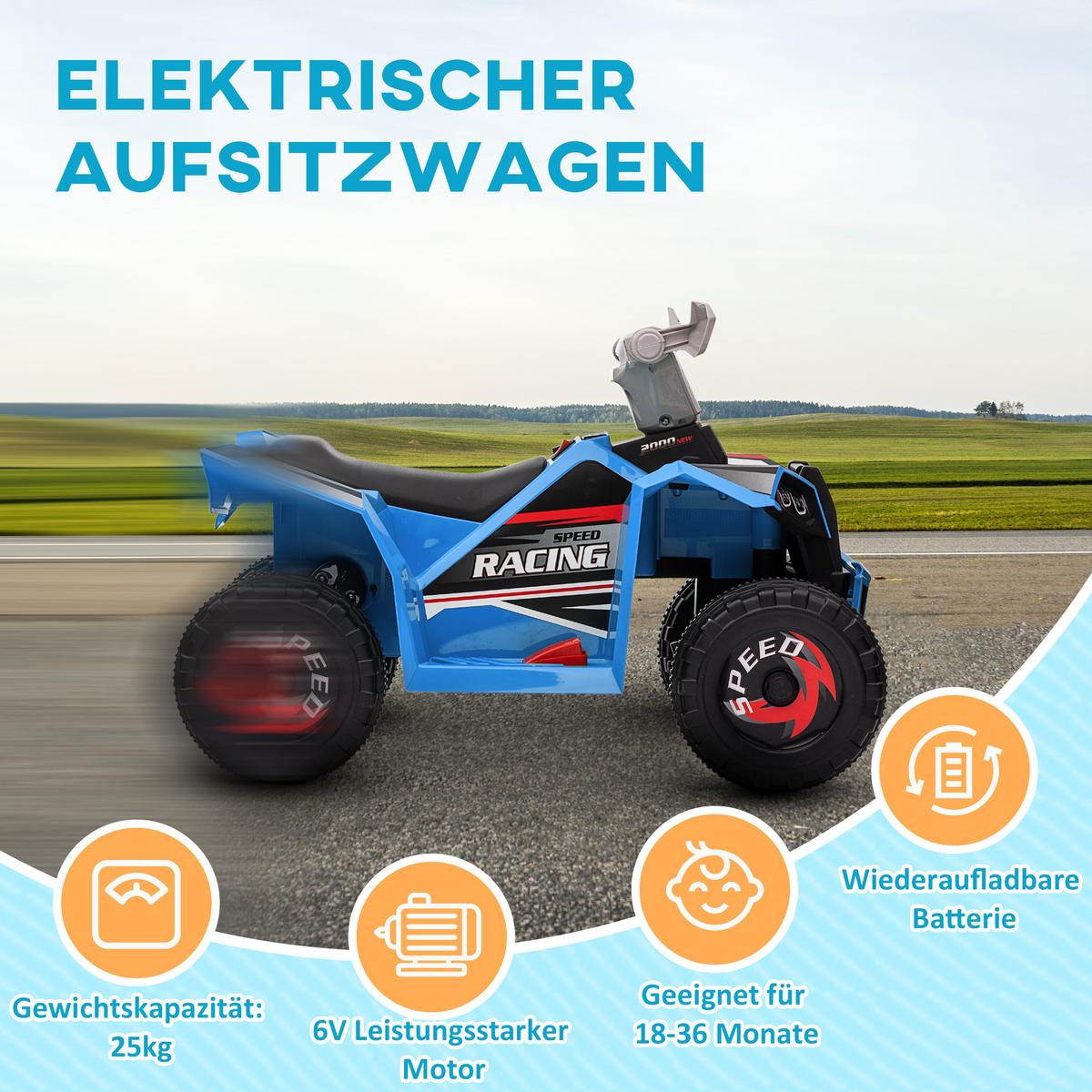 ELEKTRO Kinderquad, Mini Elektroquad mit Vorwärts-, Rückwärtsfunktion, Blau - Blau, Metall (70/41.5/48.5cm) - HOMCOM