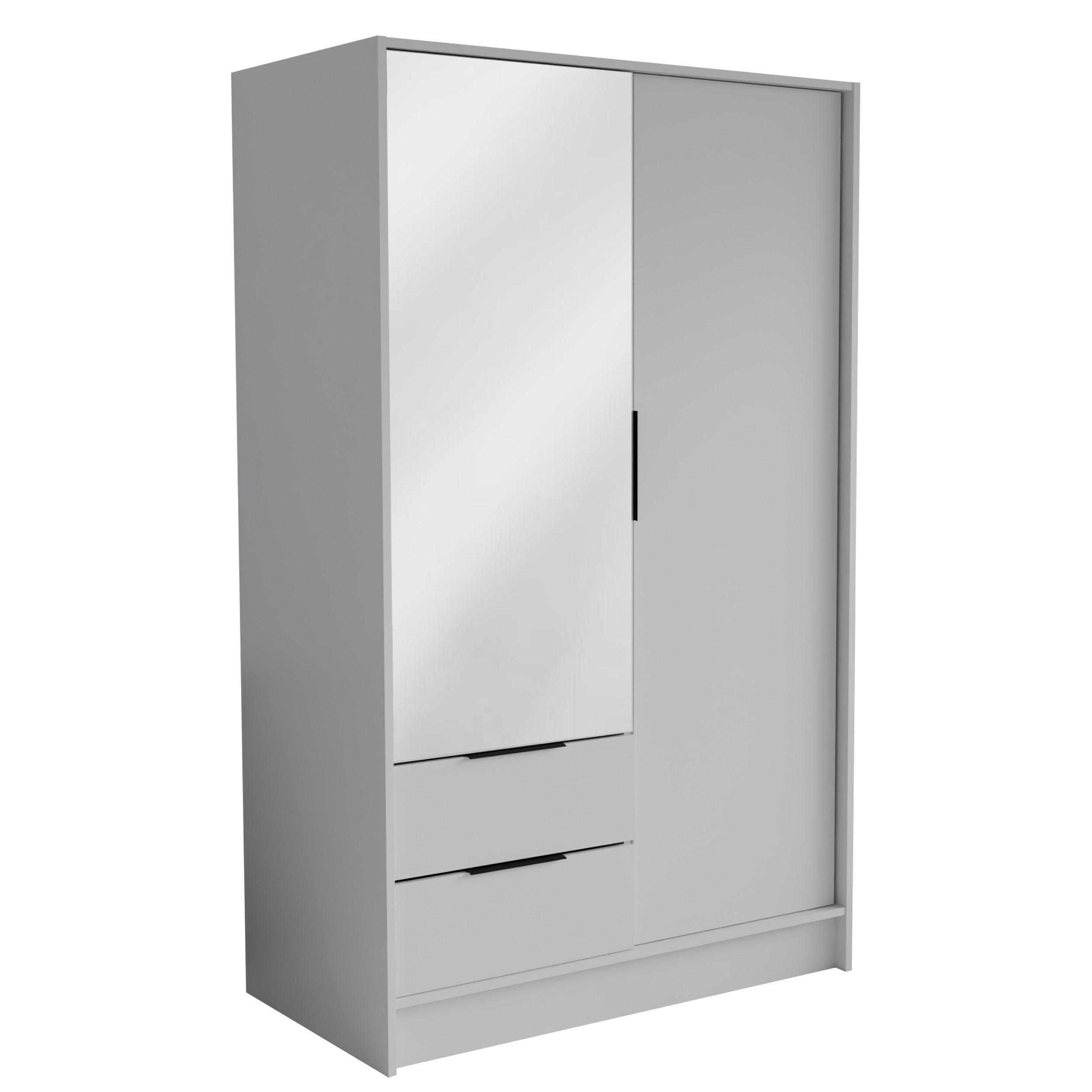 DREHTÜRENSCHRANK CAVA 102/200/51 cm Modern Kleiderschrank 2-türig mit Spiegel Weiß - Weiß, Holzwerkstoff (102/200/51cm) - MASSENO