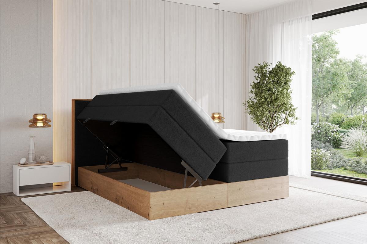 BOXSPRINGBETT LOLLI9 -KING 120x200 - H3/H4 Schwarz - Schwarz Hochglanz, Holzwerkstoff (120/200cm) - ALTDECOR