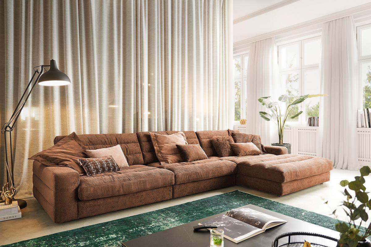 ECKSOFA XL LANA Braun Cord - Schwarz/Braun, Textil (416/205cm) - KAWOLA