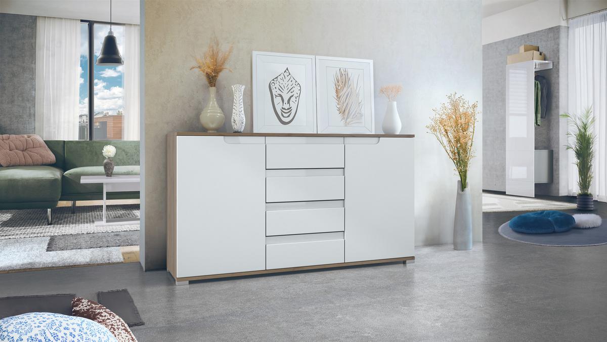 SIDEBOARD Sylt Weiß matt / Weiß Hochglanz - Weiß, Holzwerkstoff (138.5/75.5/35cm) - Vladon